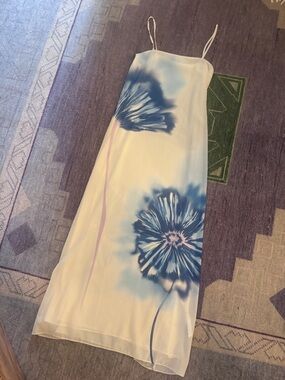 White Slip Dress with Blue Floral Prints